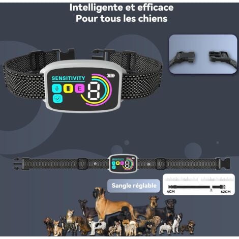 Collier Anti Aboiement Chien Automatique,3 Modes Choc Statique/Vibration/Son,8 Niveau d'intensité Réglables,Étanche IP67 et Rechargeable pour Gros Petit Chiens
