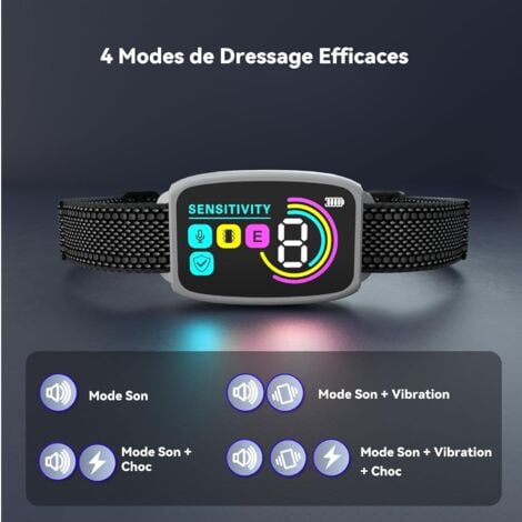 Collier Anti Aboiement Chien Automatique,3 Modes Choc Statique/Vibration/Son,8 Niveau d'intensité Réglables,Étanche IP67 et Rechargeable pour Gros Petit Chiens