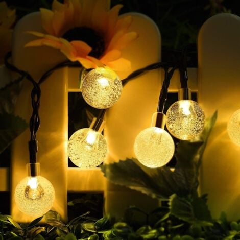 Guirlande Solaire Extérieure, 4.5m 30 LED Guirlande Lumineuse Boules Cristal avec 2 Modes d'éclairage Lumière Décoration pour Noël, Arbre, Jardin, Terrasse, Balcon, Blanc Chaud