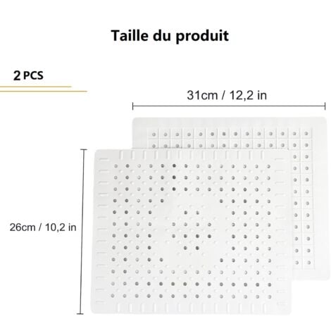 blanc Lot de 2 tapis de protection pour évier de cuisine en caoutchouc antidérapant durable, facile à nettoyer et à couper soi-même.