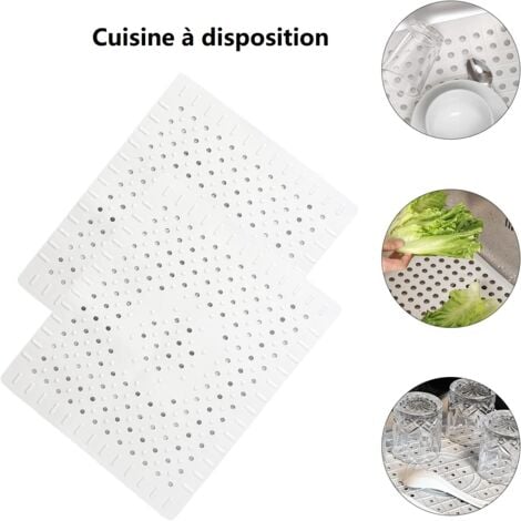 blanc Lot de 2 tapis de protection pour évier de cuisine en caoutchouc antidérapant durable, facile à nettoyer et à couper soi-même.