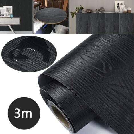 Papier Adhesif pour Meubles Bois Autocollant Mural Vinyle PVC Auto-Adhésif de Cuisine Stickers Décoration Chambre Salon Meuble（Noir 40X300cm）