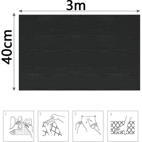 Papier Adhesif pour Meubles Bois Autocollant Mural Vinyle PVC Auto-Adhésif de Cuisine Stickers Décoration Chambre Salon Meuble（Noir 40X300cm）