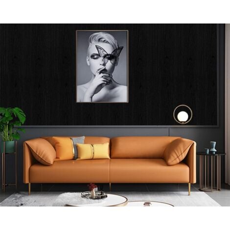 Papier Adhesif pour Meubles Bois Autocollant Mural Vinyle PVC Auto-Adhésif de Cuisine Stickers Décoration Chambre Salon Meuble（Noir 40X300cm）