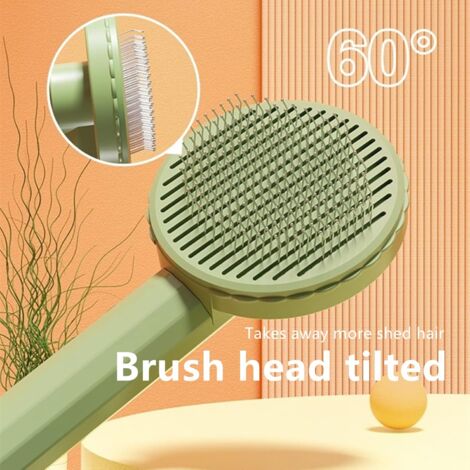 Brosse Chat Chien, Brosses de Toilettage pour Chats Chiens Autonettoyante, Professionnel Peigne an Acier Inoxydable Poils Morts pour Chat Chien, Enlèvement des Poils en Un Clic, Vert Matcha