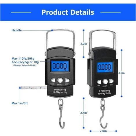 Balance électronique LCD 40 Kg - Pèse-bagage Avec écran Rétroéclairé, 4 Unités (kg, Lb, Oz, G), Fonction Tare