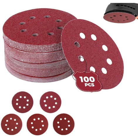 Lot de 100 pièces de papier abrasif pour Ponceuse Excentrique ，Ø 125 mm Disques Abrasifs de 60/80/100/120/240 gruau (20 disques par taille de grain)