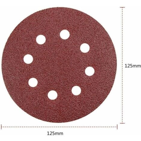 Lot de 100 pièces de papier abrasif pour Ponceuse Excentrique ，Ø 125 mm Disques Abrasifs de 60/80/100/120/240 gruau (20 disques par taille de grain)