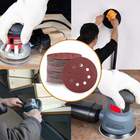 Lot de 100 pièces de papier abrasif pour Ponceuse Excentrique ，Ø 125 mm Disques Abrasifs de 60/80/100/120/240 gruau (20 disques par taille de grain)