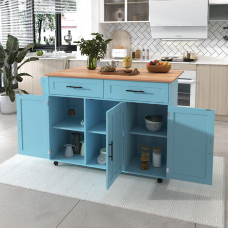 Îlot De Cuisine Roulant OOIILLEE - Avec Rangement, Design Bois, Blanc | 120x37x88cm