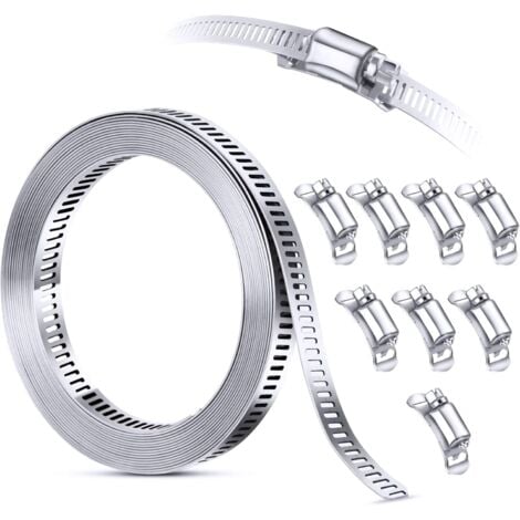 Kit d'assortiment de colliers de serrage en acier inoxydable 304, 3M découpée sur mesure + 8 attaches plus solides, grande bande d'engrenage à vis sans fin réglable, colliers de serrage à vis