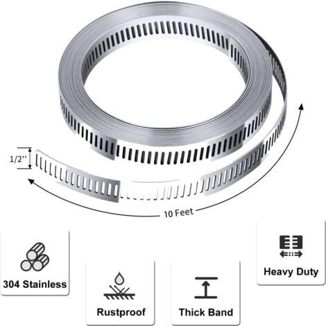 Kit d'assortiment de colliers de serrage en acier inoxydable 304, 3M découpée sur mesure + 8 attaches plus solides, grande bande d'engrenage à vis sans fin réglable, colliers de serrage à vis