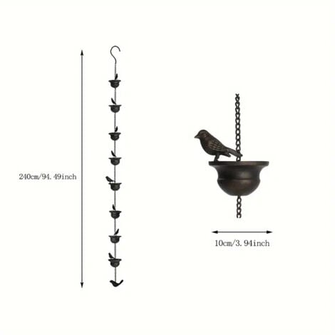 ChaîNes de Pluie pour GouttièRes Oiseaux Mobiles sur Tasses Carillons de Pluie Carillons de Pluie de 7,8 Pieds avec Cintre et Oiseaux AttachéS