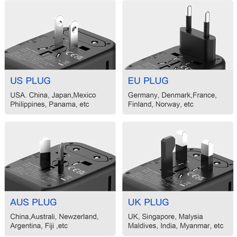 Adaptateur de voyage universel dans le monde entier avec PD20W, 2 USB, 2 USB C et 1 prise AC, adaptateur de prise international, pour l'Allemagne, les États-Unis, l'Angleterre, la