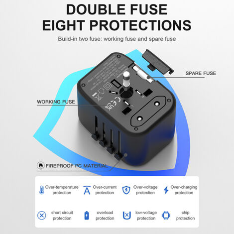 Adaptateur de voyage universel dans le monde entier avec PD20W, 2 USB, 2 USB C et 1 prise AC, adaptateur de prise international, pour l'Allemagne, les États-Unis, l'Angleterre, la