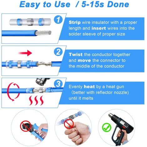 500Pcs Cosses Electriques Souder Gaine Thermorétractable,Maidodo Thermorétractables Souder Bout À Bout Seal Connecteurs Electriques Isolés Etanche Marine Marine Automobile Cuivre