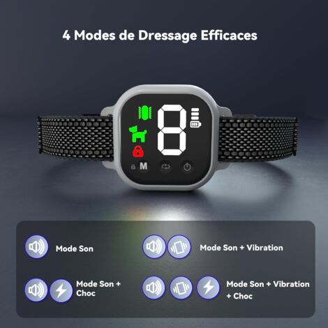 Collier Anti Aboiement Chien Automatique,Contrôle Anti-aboiement Intelligent,3 Modes Choc Statique/Vibration/Son,8 Niveaux de Sensibilité,Étanche et Rechargeable pour Gros Petit Chiens
