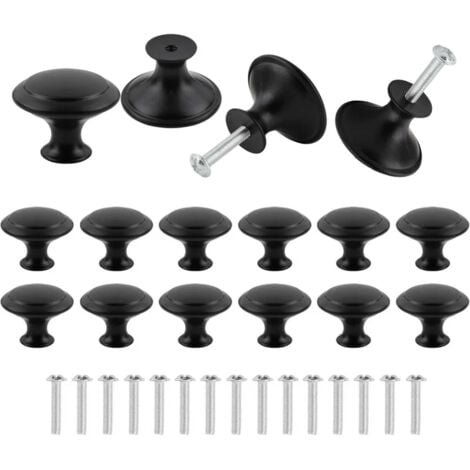 16 Pièces Noir Mat Tiroir de Porte,Boutons de Placard Noirs, 30mm Noir Rond Bouton de Meuble,Rond Poignée Cuisine Noir avec Vis pour Meubles Tiroirs Armoires Portes Salle de Bains Noir