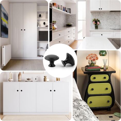 16 Pièces Noir Mat Tiroir de Porte,Boutons de Placard Noirs, 30mm Noir Rond Bouton de Meuble,Rond Poignée Cuisine Noir avec Vis pour Meubles Tiroirs Armoires Portes Salle de Bains Noir