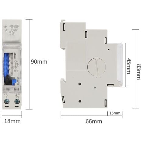 180A Interrupteur horaire Minuterie mécanique de 24 heures Minuterie minimale de 15 minutes Montage avec couvercle étanche sur rail DIN Batterie intégrée, SUL180a AC220-240V Gris