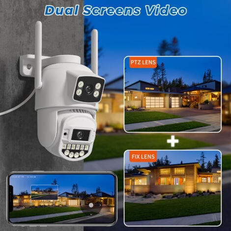 2.5K Camera Exterieur, avec Double Objectif, Camera De Surveillance Exterieur 8MP, Camera Surveillance WiFi 2.4/5G, Vision Nocturne Couleur 30m, Audio Bidirectionnel, Détection Humaine, IP66