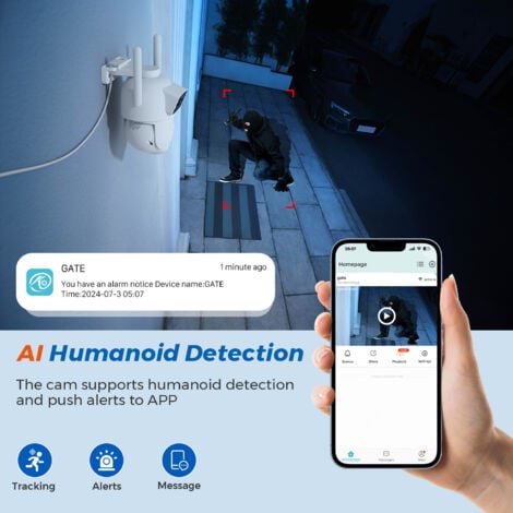 2.5K Camera Exterieur, avec Double Objectif, Camera De Surveillance Exterieur 8MP, Camera Surveillance WiFi 2.4/5G, Vision Nocturne Couleur 30m, Audio Bidirectionnel, Détection Humaine, IP66