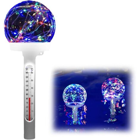 Thermomètre de Piscine Thermomètre de Piscine Flottant avec Lumière Flottante LED pour Piscines et Spas Extérieurs et Intérieurs