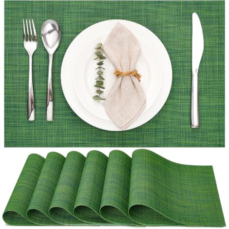Set de Table Lot de 6, Set Table Lavable Résiste à la Chaleur Antidérapant Tissé Sets de Table PVC Vinyle pour Cuisine Table à Manger