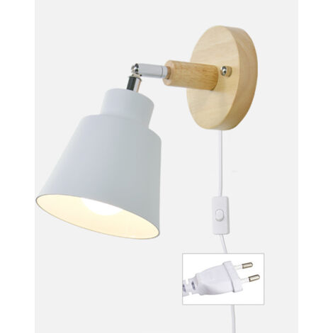 Applique Murale Avec Interrupteur Marche Et Prise Lampe De Chevet Moderne Vintage Macaron Applique Murale E27 Bois Applique Murale Convient Pour Salon Et Chambre(Blanc) (1/5)