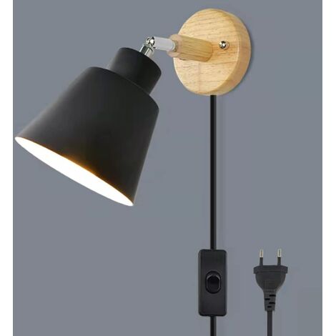 Applique Murale Avec Interrupteur Marche Et Prise Lampe De Chevet Moderne Vintage Macaron Applique Murale E27 Bois Applique Murale Convient Pour Salon Et Chambre(le noir) (1/5)