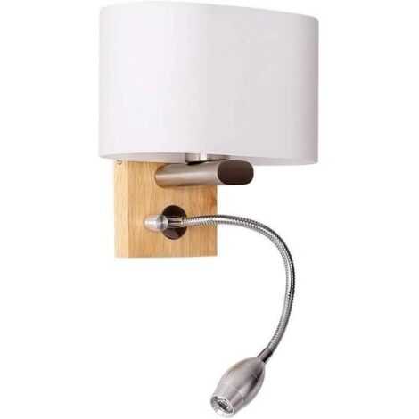 Applique murale en bois avec interrupteur, lampe murale 3W LED flexible Lampe de lecture blanc chaud, veilleuse, lampe de chevet, abat-jour verre blanc, spot mural pour hôtel, bureau,chambre à coucher