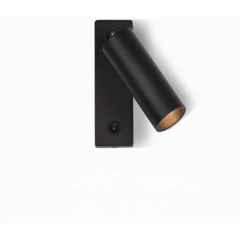 3W lumière chaude 3000K spot de chevet monté en surface led trou libre projecteur applique murale htel liseuse allée bar maison, noir