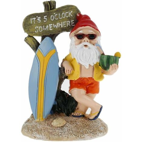 Nain de Jardin Exterieur Décoration de Jardin avec Statue de Jardin en Résine Humour Rigolo Artisanat Sculpture Imperméable sur Le Thème De La Plage pour Maison Jardin Exterieur ( 14 x 9.5 x 6.5cm) (1/5)