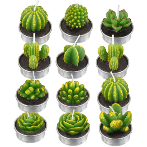 12 bougies de cactus, bougies succulentes de plantes artificielles, bougies de cire de thé de la Saint-Valentin pour les fêtes, mariages, spas, cadeaux de décoration pour la maison (1/5)