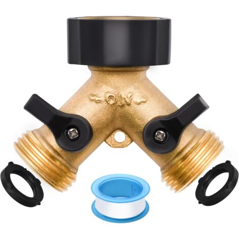 Raccord de Tuyau d'arrosage en Laiton de 3/4", 2-Voies Y-Distributeur raccord de Robinet à 2 Voies avec vannes Marche/arrêt, Adaptateur de Robinet pour la Maison, Le Jardin et l'extérieur. (1/5)