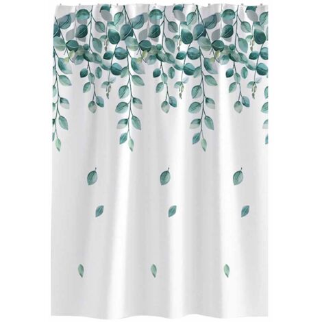 Rideau de douche, 120x200 cm, vert, motif feuilles et plantes, ourlet lesté, résistant à la moisissure, tissu polyester lavable, convient aux salles de bains et baignoires. (1/5)