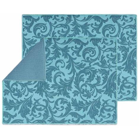 Deux tapis absorbants et drainants, lavables en machine, adaptés aux plans de travail de cuisine, grande taille (rotin bleu). (1/5)