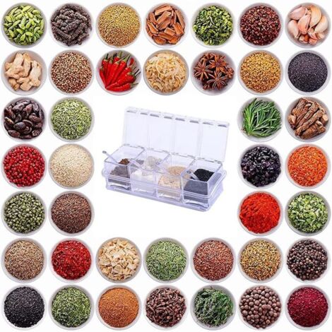 Boite Rangement Cuisine Assaisonnement Box Set 4 Pièces Bouteilles Transparentes Sel Spice Boîte Assaisonnement Transparente 300ml