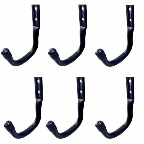 Ensemble de 6 crochets muraux pour garage, crochets muraux robustes, support mural noir pour vélos, crochets pour vélos, crochets de rangement pour échelle de garage, crochets en J muraux robustes. (1/5)
