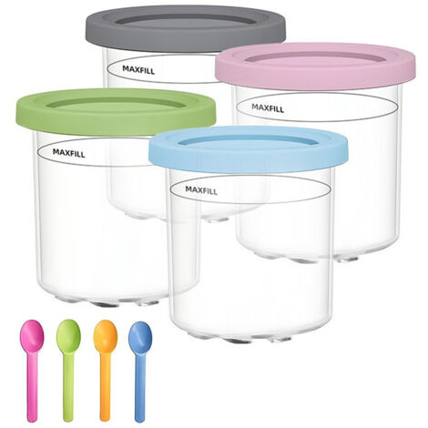 Récipients à glace pour Ninja Creami, compatibles avec les machines à glace des séries Ninja NC300 et NC299AMZ, sans BPA, lavables au lave-vaisselle (lot de 4 + cuillère) (1/5)