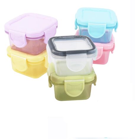 Un ensemble de six mini boîtes de rangement hermétiques et épaisses de qualité alimentaire, adaptées aux enfants et à un usage domestique, comprenant des pots à confiture. (1/5)