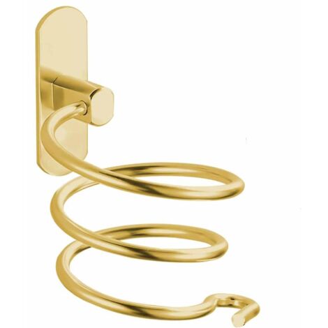 Support Seche Cheveux, Porte Seche Cheveux Mural Forme de Spirale avec Support de Câble Accroche Seche Cheveux en Aluminium Accessoires de Salle de Bain, OrAucun perçage requis (1/5)