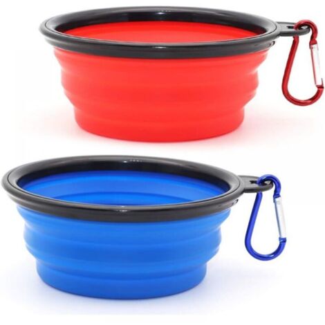 2 Pièces de Bol pour Chien Portable Pliable Bol pour Chien,Gamelles de Voyage pour Chien et Chat Bols (350ml, Bleu et Rouge) (1/5)