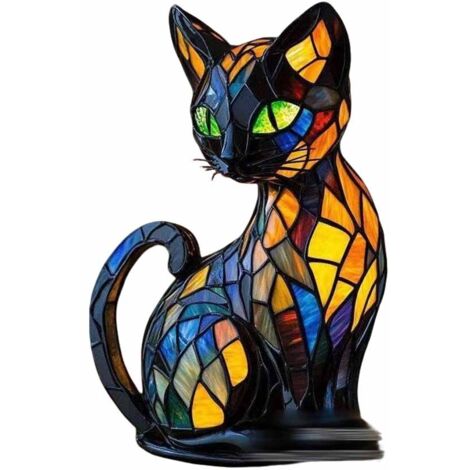 Lampe Chat, Vitrail Veilleuse Chat, RéSine ColoréE DéCoration Vintage Lampe En Forme De Chat, Table Led CréAtive DéCorative, Pour La DéCoration De La Chambre Et Du Salon (1/5)