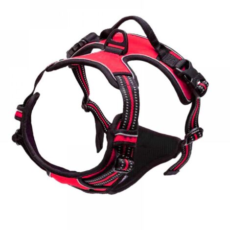 Harnais Chien L Arnet Anti Traction Rouge Réfléchissant Gilet Réglable pour Chien Grand Taille, Attache Devant Crochet de Laisse pour Randonnée Trajet Voiture, American Staff, Border Collie (1/5)