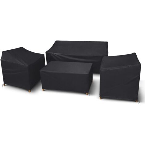 Housse de mobilier d'extérieur 210D - Lot de 4 pièces, Housses de terrasse résistantes, Ensemble pour Jardin/Veranda, Housse de Banc imperméable (Noir) (1/5)