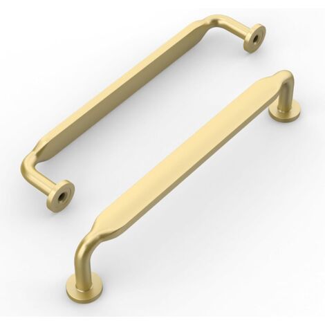 Un ensemble de 2 poignées de meubles de cuisine en laiton brossé, de 142 mm de diamètre, en alliage de zinc avec une finition or mat, convenant aux bureaux, tiroirs, armoires et placards. (1/5)