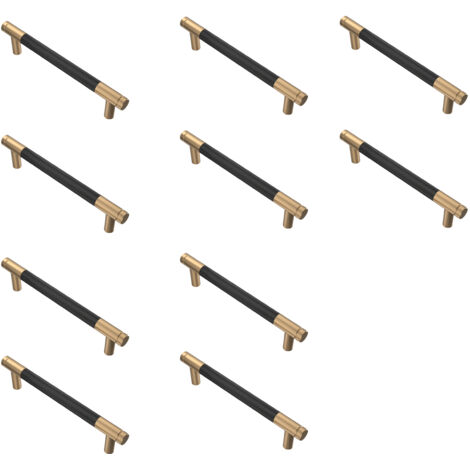 Lot de 10 poignées de meuble de cuisine noires et dorées de 128 mm, en alliage doré, avec vis, pour bureaux, tiroirs, armoires et placards (1/5)