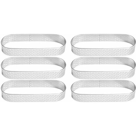 Lot de 6 Anneaux Cercle à Tarte Acier Inoxydable,Cercle a Tarte,Cercles à Tartelette,Cercle Perforé Patisserie,Résistants à la chaleur et Perforé pour Quiches,Gâteaux,Mousse (15 × 6.5 × 2CM)