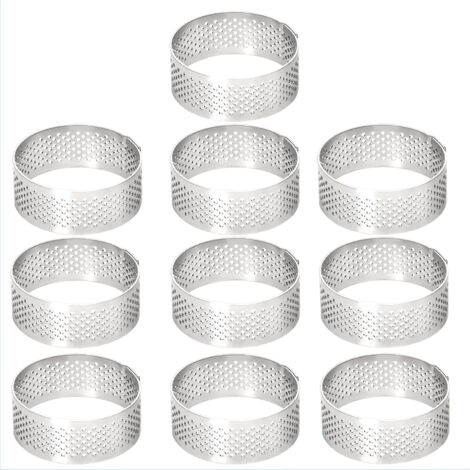 Ensemble de 10 cercles à pâtisserie en acier inoxydable - Cercles de 5 cm de diamètre - Cercles à mousse perforés - Moules à gâteaux et desserts - Convient pour gâteaux, mousses, tartes, quiches